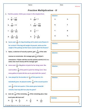 Preview image for worksheet with title Fraction Multiplication - II