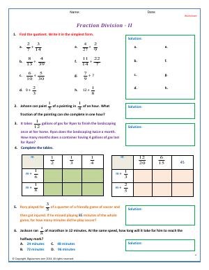 Preview image for worksheet with title Fraction Division - II