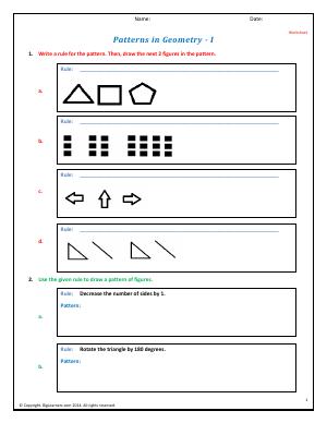 Preview image for worksheet with title Patterns in Geometry - I