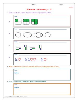 Preview image for worksheet with title Patterns in Geometry - II