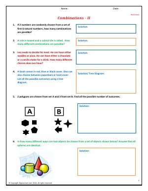 Preview image for worksheet with title Combinations - II