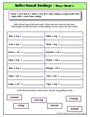 Preview image for worksheet with title Inflectional Endings : Drop Silent e