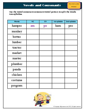 Preview image for worksheet with title Vowels and Consonants