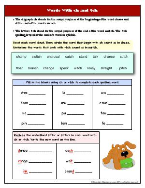 Preview image for worksheet with title Words With ch and tch