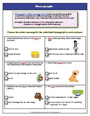 Preview image for worksheet with title Homographs