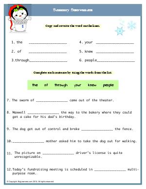 Preview image for worksheet with title Sammy Snowman