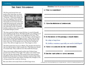 Preview image for worksheet with title The First Steamboat