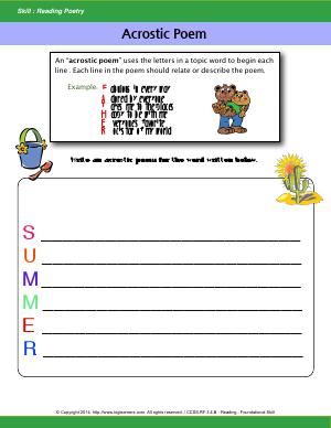 Preview image for worksheet with title Acrostic Poem
