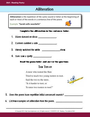 Preview image for worksheet with title Alliteration