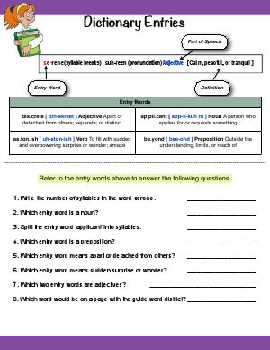 Preview image for worksheet with title Dictionary Entries