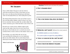 Preview image for worksheet with title My Shadow