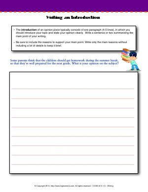 Preview image for worksheet with title Writing an Introduction