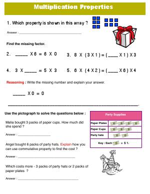 Preview image for worksheet with title Multiplication Properties 2