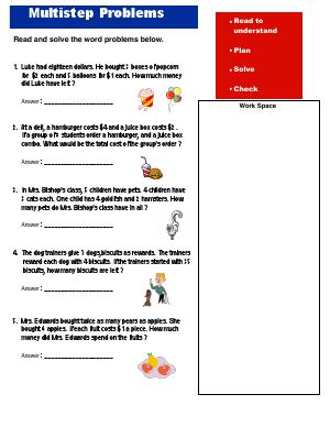 Preview image for worksheet with title Multistep Problems