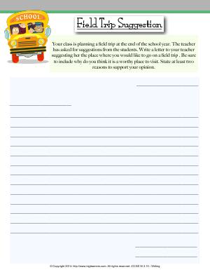 Preview image for worksheet with title Field Trip Suggestion