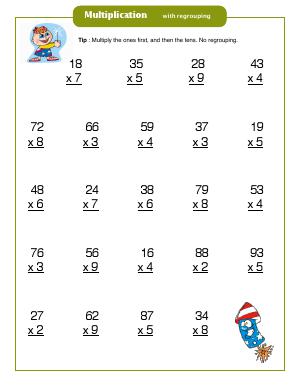Preview image for worksheet with title Multiplication with Regrouping
