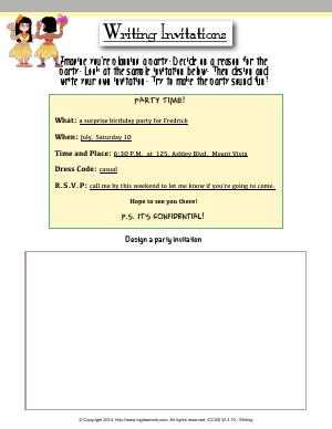 Preview image for worksheet with title Writing Invitations