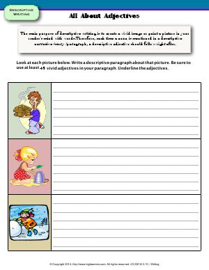 Preview image for worksheet with title All About Adjectives