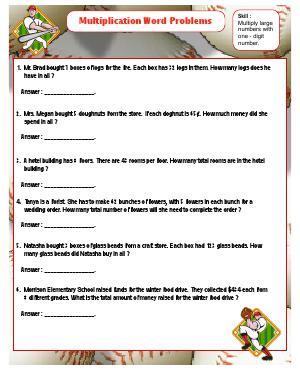 Preview image for worksheet with title Multiplication Word Problems