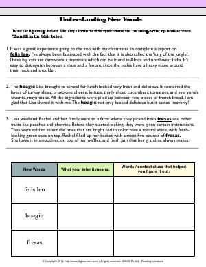Preview image for worksheet with title Understanding New Words
