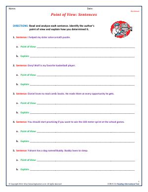 Preview image for worksheet with title Point of View : Sentences