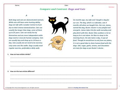 Preview image for worksheet with title Compare and Contrast: Dogs and Cats