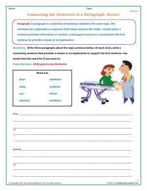 Preview image for worksheet with title Connecting the Sentences in a Paragraph: Doctor