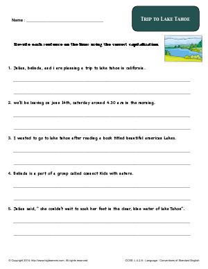 Preview image for worksheet with title Trip to Lake Tahoe