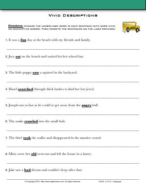 Preview image for worksheet with title Vivid Descriptions