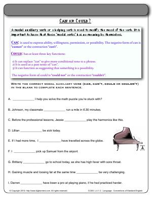 Preview image for worksheet with title Can or Could?