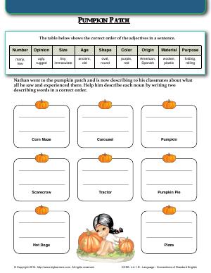 Preview image for worksheet with title Pumpkin Patch