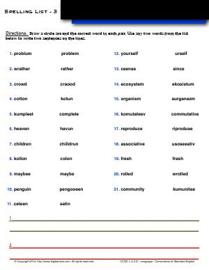 Preview image for worksheet with title Spelling List - 3