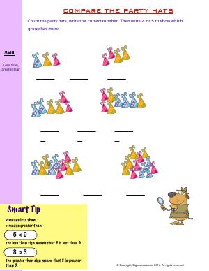 Preview image for worksheet with title Compare the Party Hats