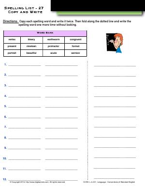 Preview image for worksheet with title Spelling List - 27 : Copy and Write