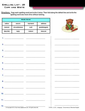 Preview image for worksheet with title Spelling List - 29 : Copy and Write