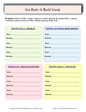 Preview image for worksheet with title Use Roots to Build Words