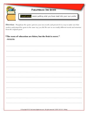 Preview image for worksheet with title Paraphrase the Quote