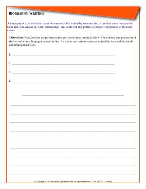 Preview image for worksheet with title Biography Writing