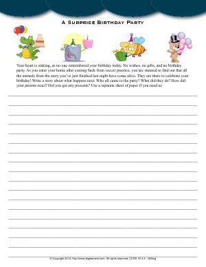 Preview image for worksheet with title A Surprise Birthday Party