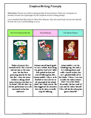 Preview image for worksheet with title Creative Writing Prompts