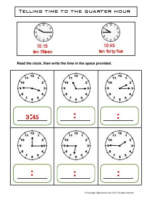 Preview image for worksheet with title Telling Time to the Quarter Hour