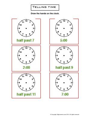Preview image for worksheet with title Telling Time
