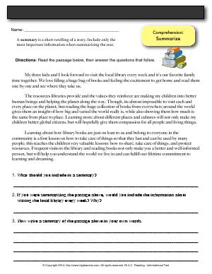 Preview image for worksheet with title Comprehension: Summarize