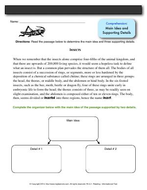 Preview image for worksheet with title Comprehension: Main Idea and Supporting Details
