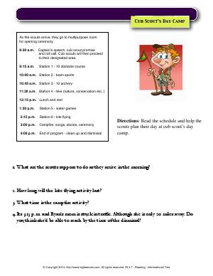 Preview image for worksheet with title Cub Scout&rsquo;s Day Camp