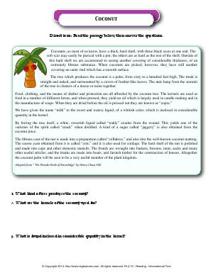 Preview image for worksheet with title Coconut