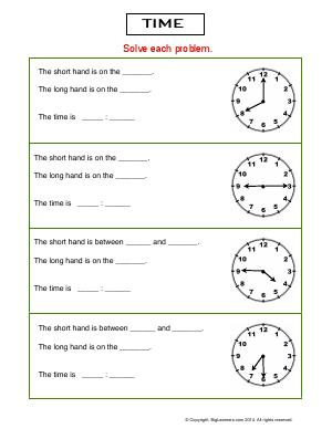 Preview image for worksheet with title Time
