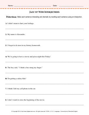 Preview image for worksheet with title Jazz up With Interjections