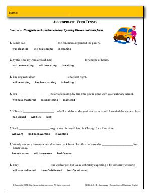 Preview image for worksheet with title Appropriate Verb Tenses