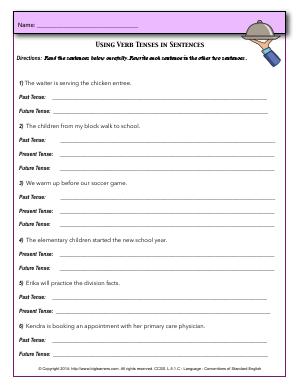 Preview image for worksheet with title Using Verb Tenses in Sentences